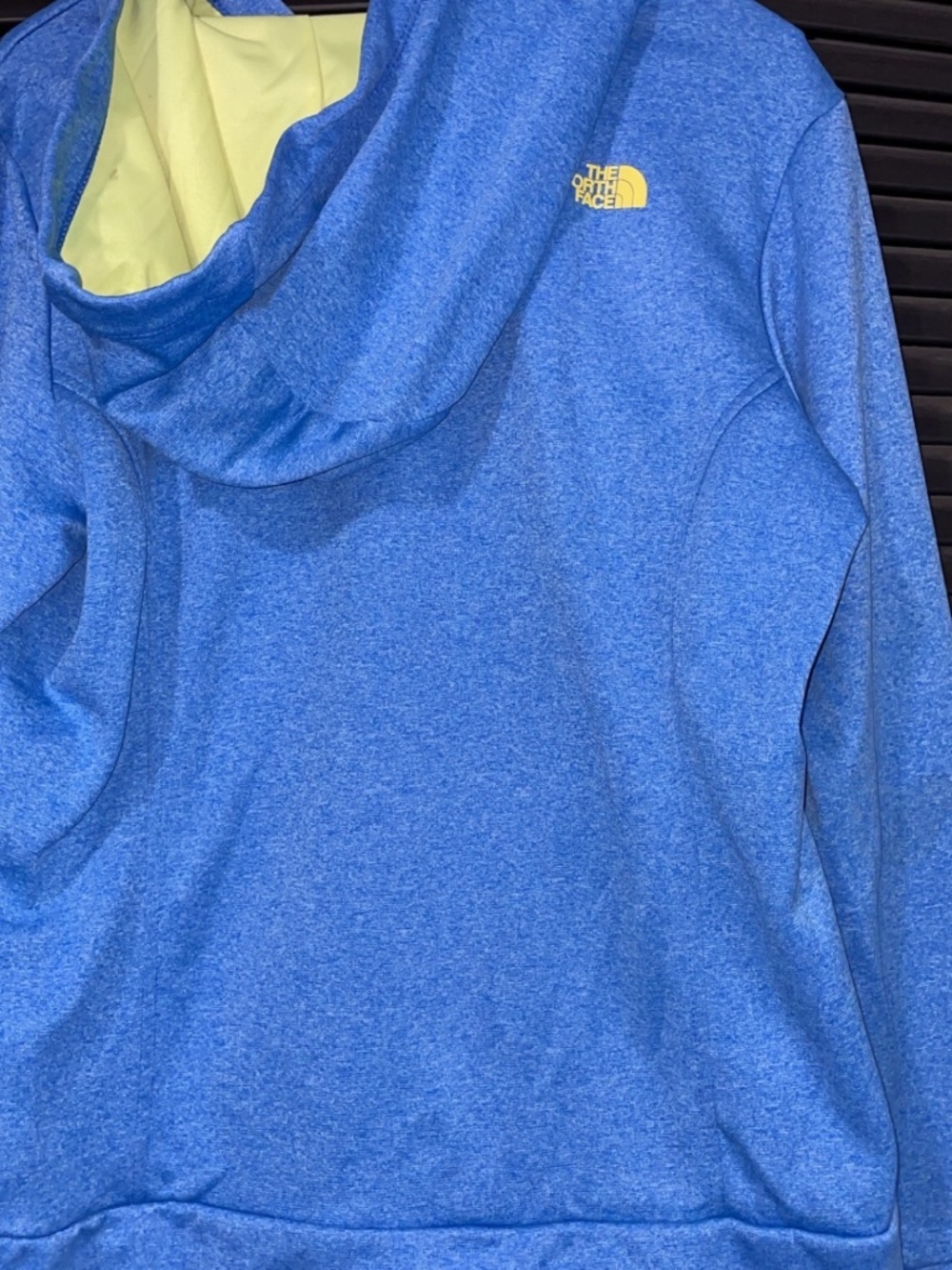 The North Face Women’s Blue Performance Hoodie Neon Yellow Logo Size Large - Picture 3 of 5